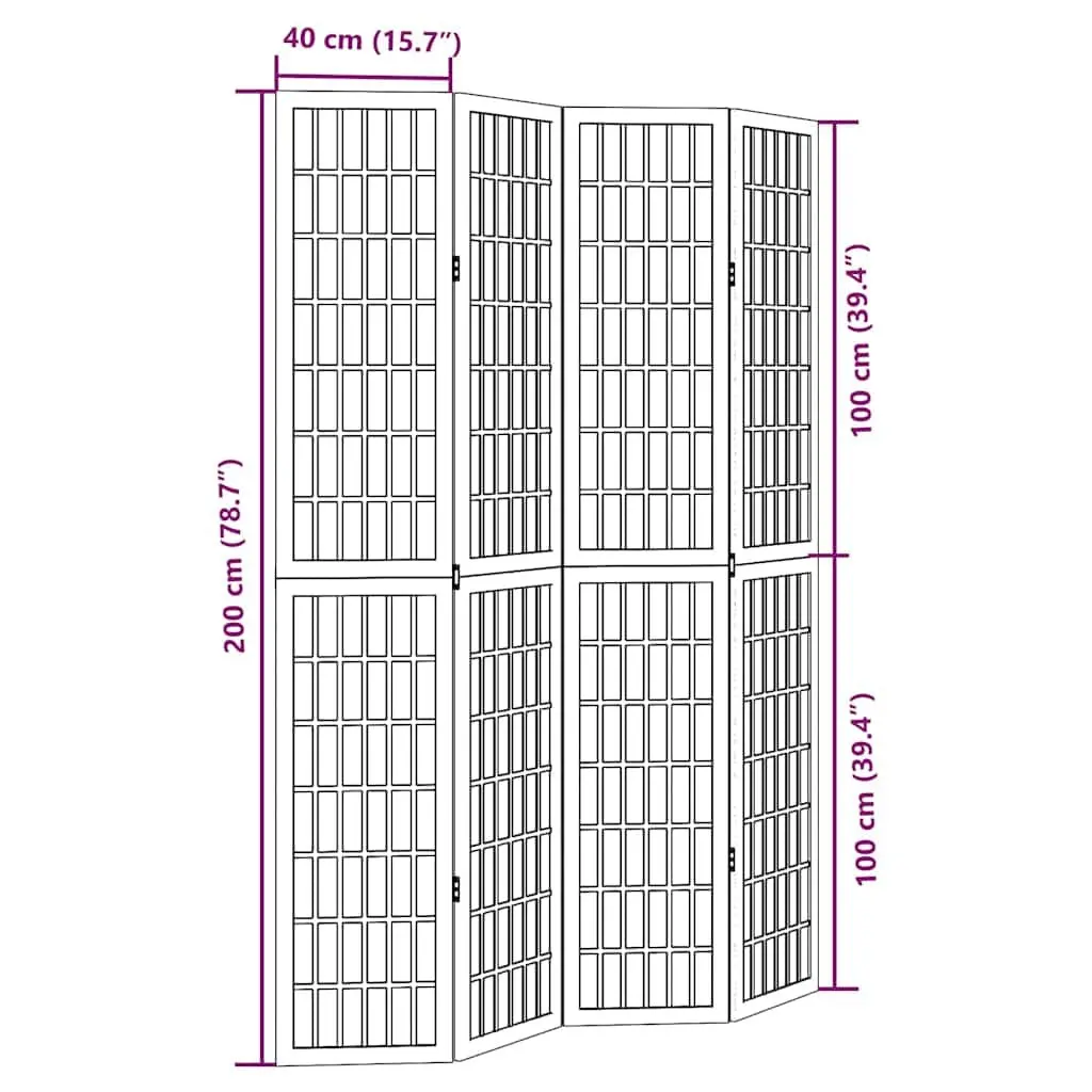 Room Divider Black 4 Panels Folding Privacy Screen Indoor Partition