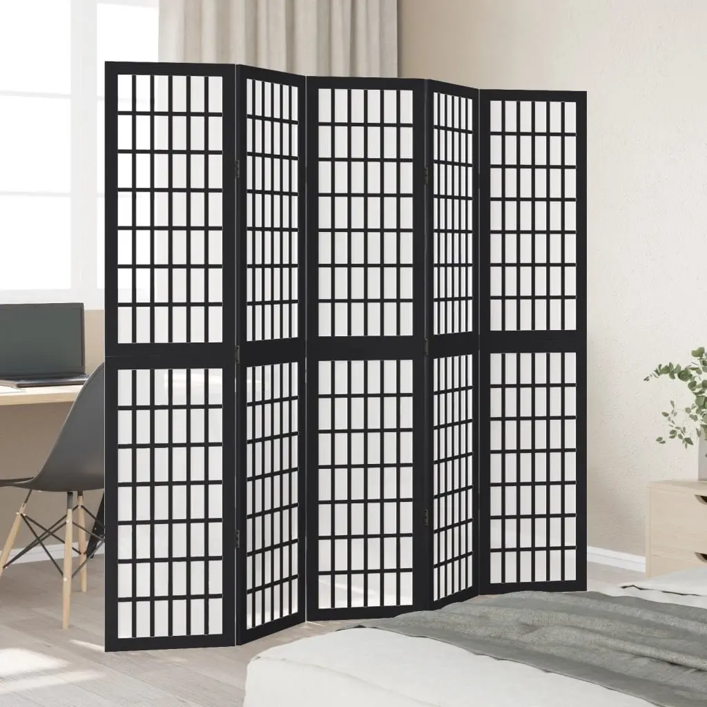 Room Divider Black 5 Panel Folding Screen Privacy Partition