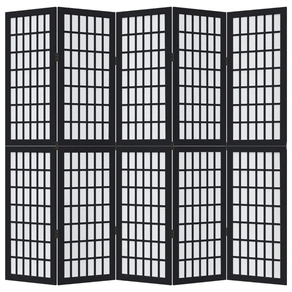 Room Divider Black 5 Panel Folding Screen Privacy Partition