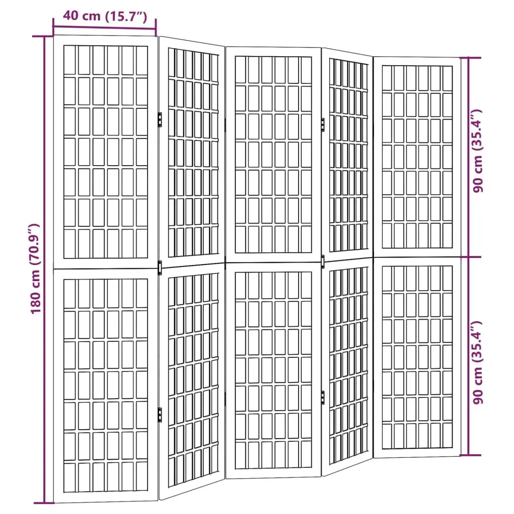 Room Divider Black 5 Panel Folding Screen Privacy Partition