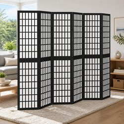 Black Folding Room Divider with 6 Panels