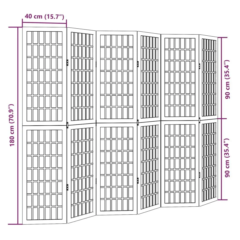 Room Divider Black 6 Panels Folding Privacy Screen Partition Wood Frame Indoor
