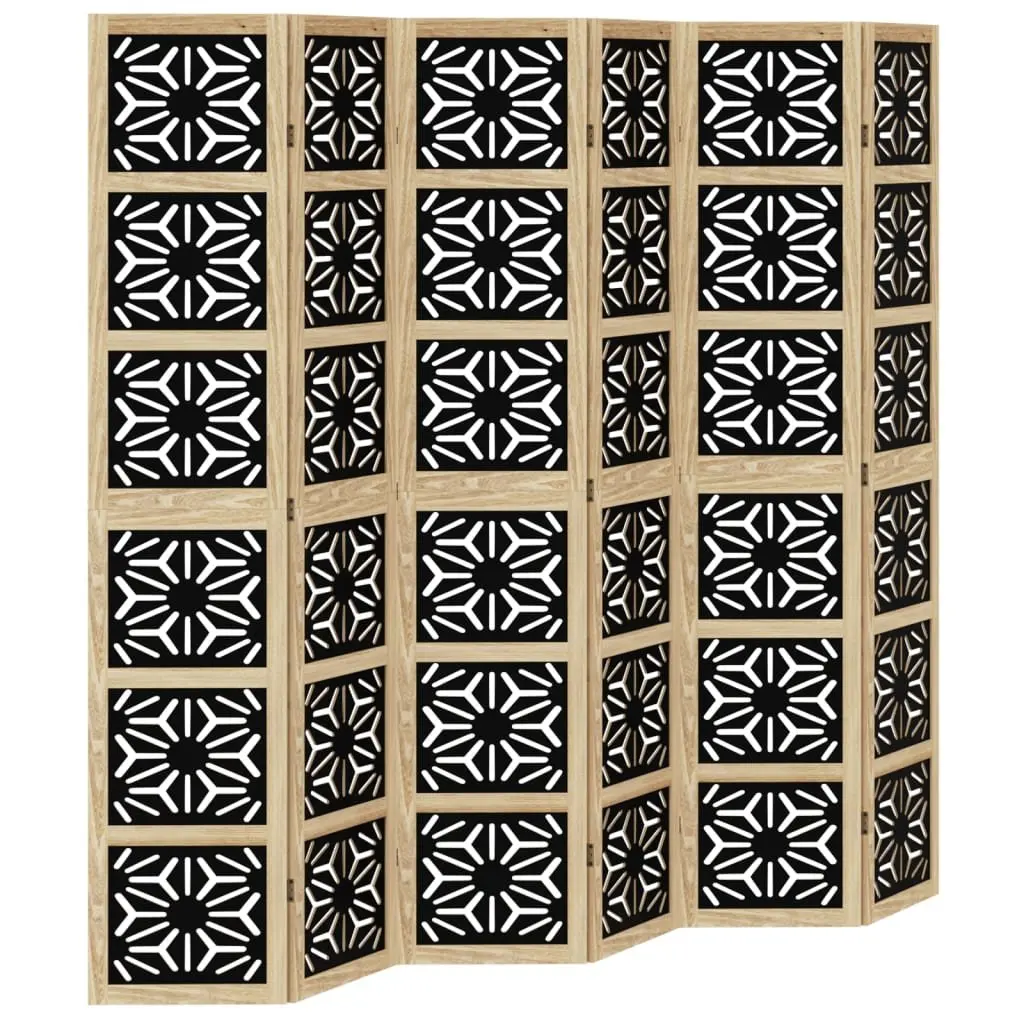 Room Divider Brown Black 6 Panel Folding Privacy Screen Indoor Use