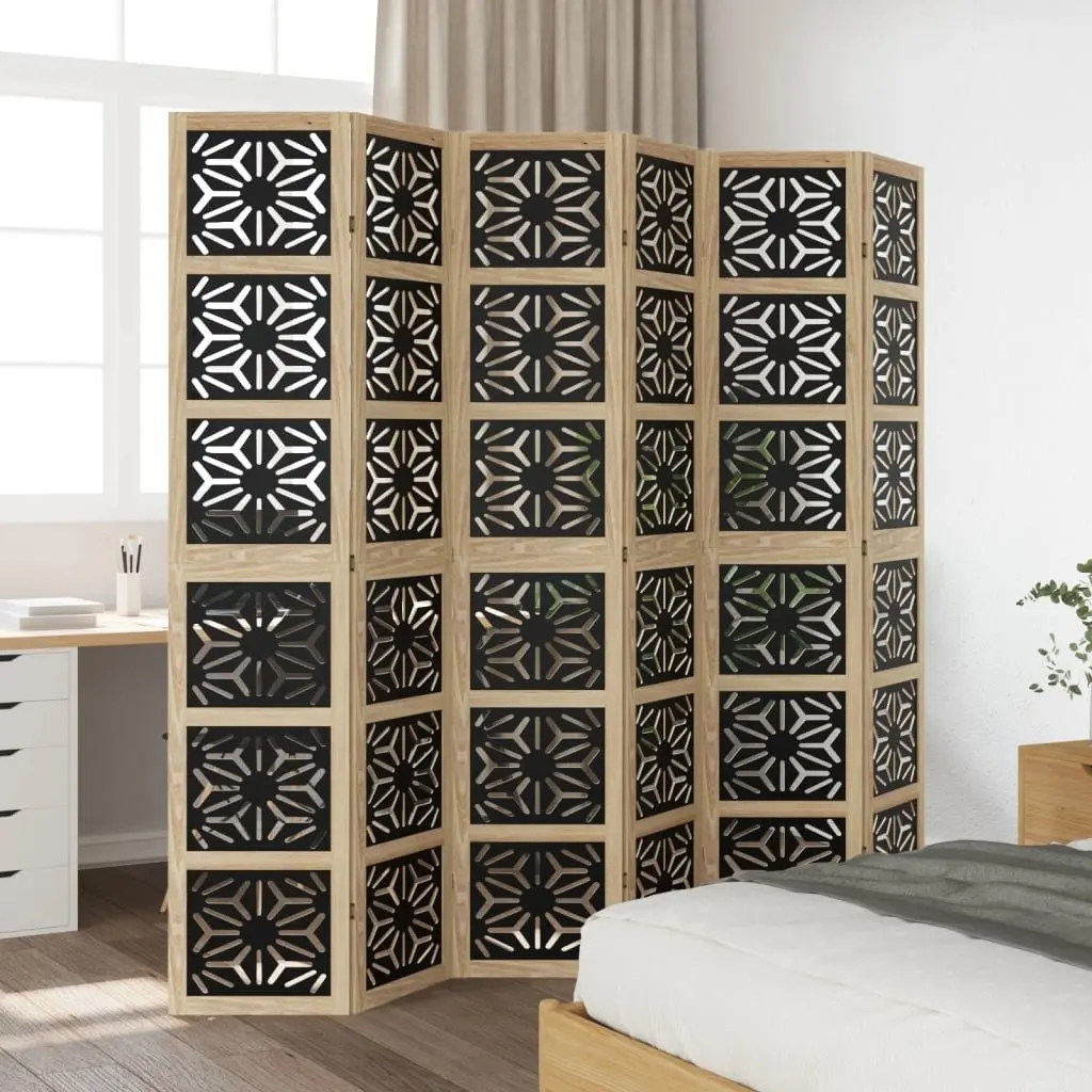 Room Divider Brown Black 6 Panel Folding Privacy Screen Indoor Use