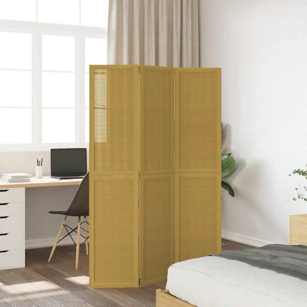 Room Divider Brown 3 Panels Folding Privacy Screen Indoor Partition Wooden Frame