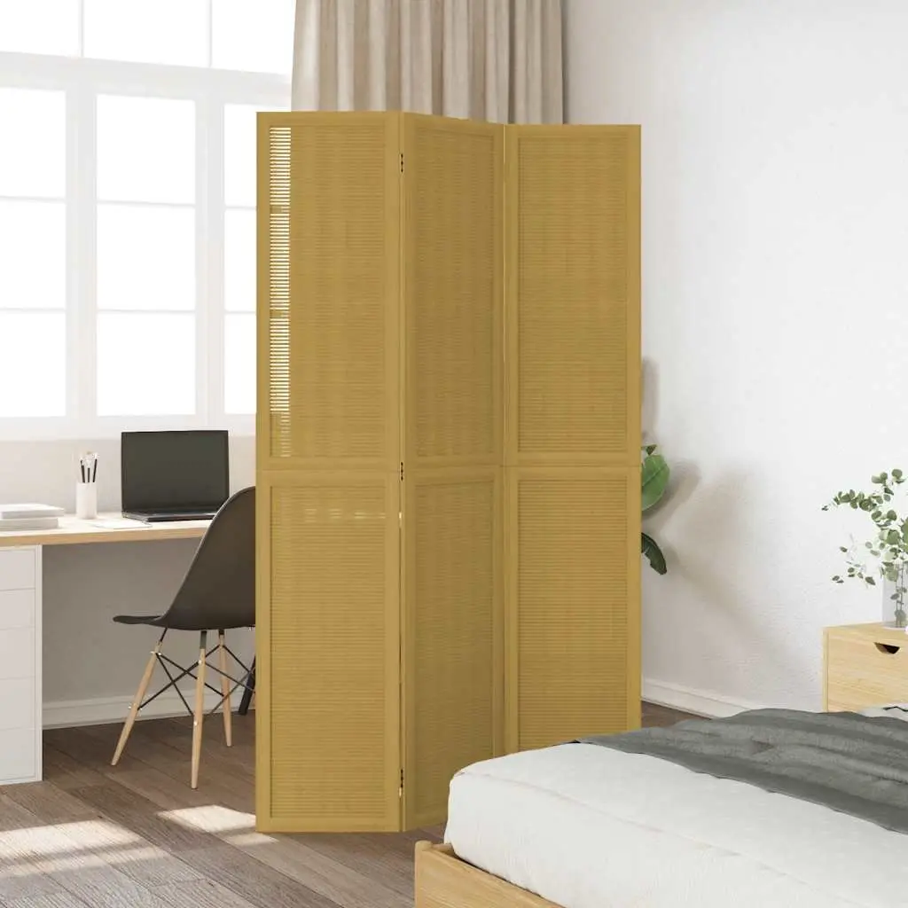 Room Divider Brown 3 Panels Folding Privacy Screen Indoor Partition Paulownia Wood