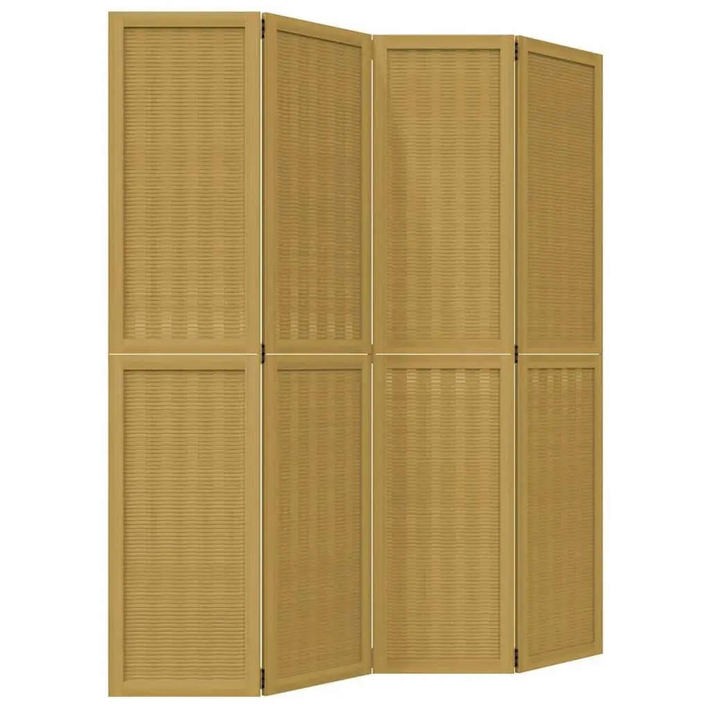 Room Divider Brown 4 Panels Folding Privacy Screen Partition Wood Frame Indoor