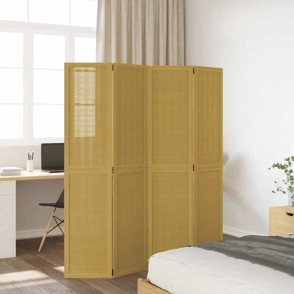 Room Divider Brown 4 Panels Folding Privacy Screen Partition Wood Frame Indoor