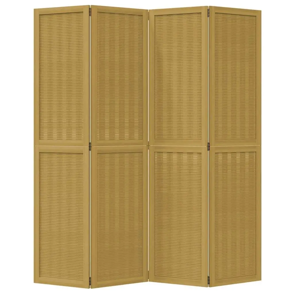 Room Divider Brown 4 Panels Folding Privacy Screen Partition Wood Frame Indoor