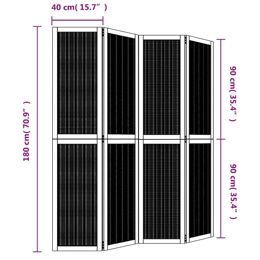 Room Divider Brown 4 Panels Folding Privacy Screen Partition Wood Frame Indoor