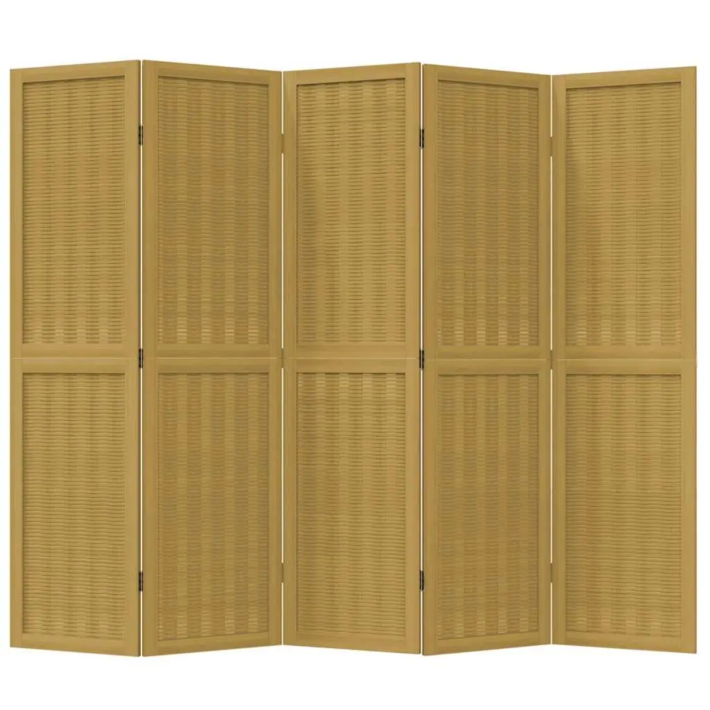 Room Divider Brown 5 Panels Paulownia Wood Folding Privacy Screen