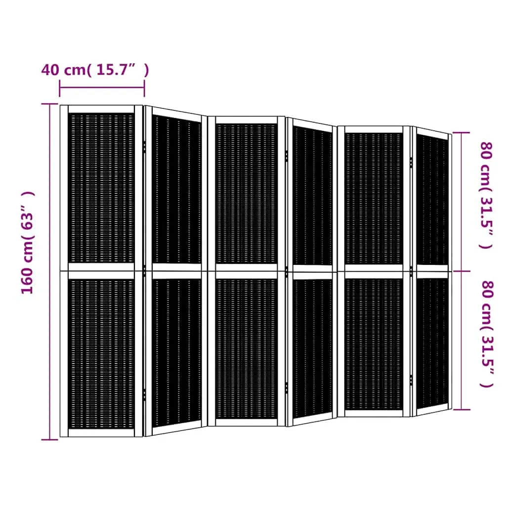 Room Divider Brown 6 Panels Folding Privacy Screen Partition Indoor Bedroom