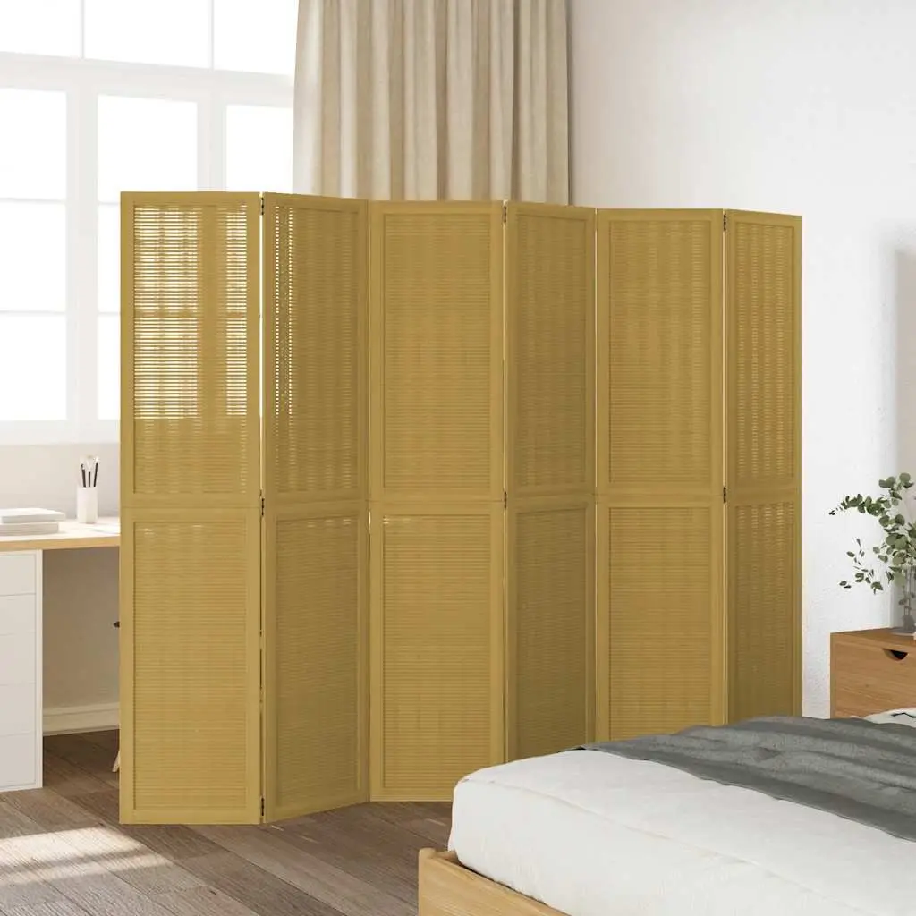 Room Divider Brown 6 Panels Folding Privacy Screen Partition Indoor Bedroom
