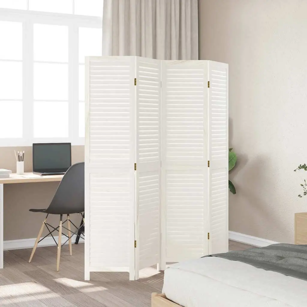 Room Divider White 4 Panels Solid Wood Folding Privacy Screen Partition