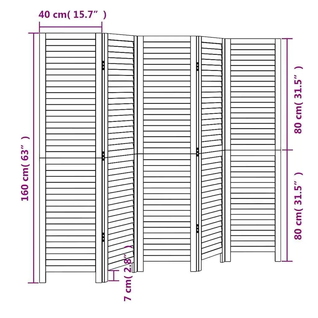 Room Divider White 5 Panels Folding Privacy Screen Partition Home Office