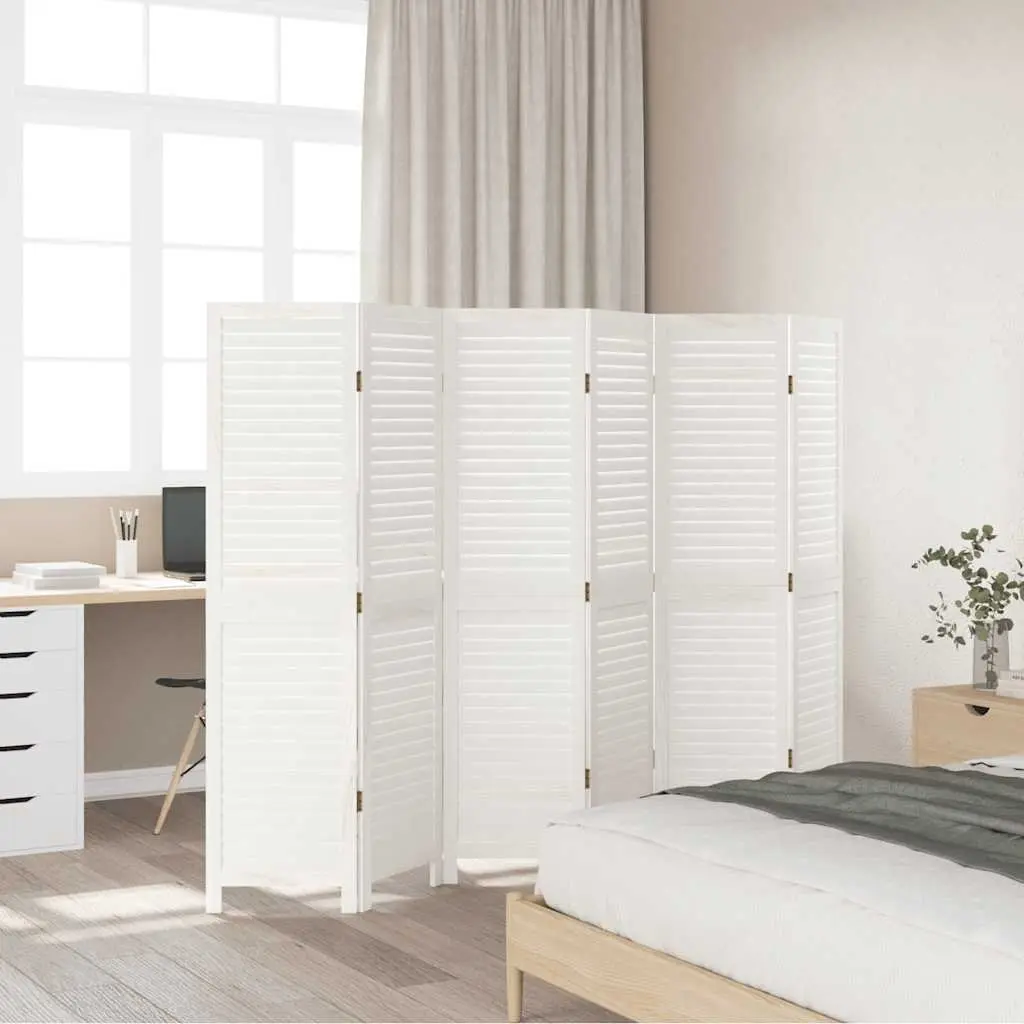 Room Divider White 6 Panel Folding Screen Partition Privacy Indoor Solid Wood