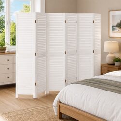 Room Divider 6 Panels White Solid Wood Paulownia Folding Privacy Screen