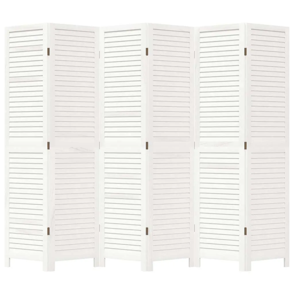 Room Divider White 6 Panels Solid Paulownia Wood Folding Privacy Screen