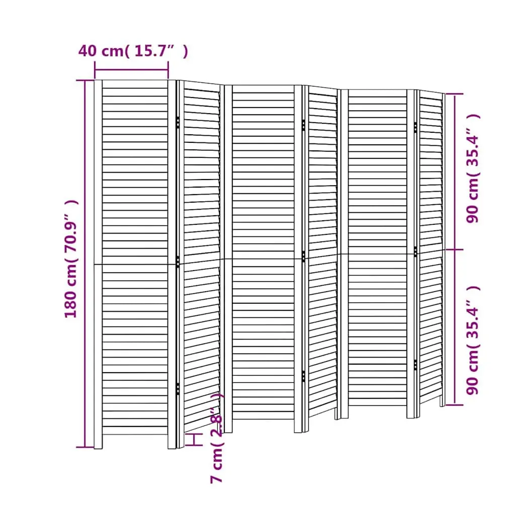 Room Divider White 6 Panels Solid Paulownia Wood Folding Privacy Screen