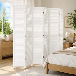 Room Divider 6 Panels White Solid Wood Folding Privacy Screen Partition