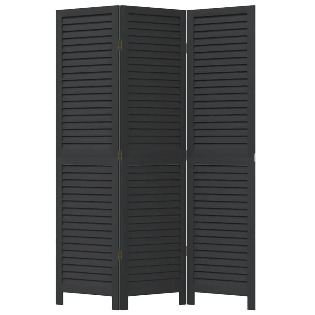 Room Divider Black 3 Panels Solid Wood Folding Privacy Screen Indoor