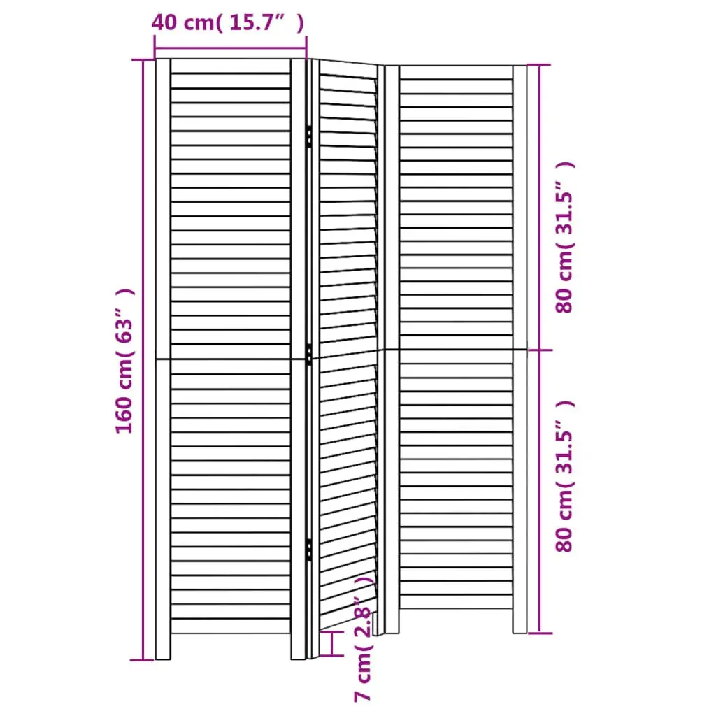 Room Divider Black 3 Panels Solid Wood Folding Privacy Screen Indoor