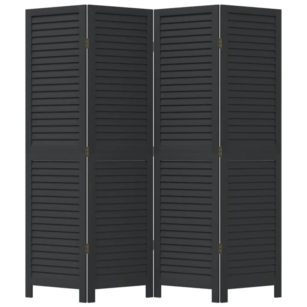 4 Panel Folding Privacy Screen Room Divider Black Solid Paulownia Wood