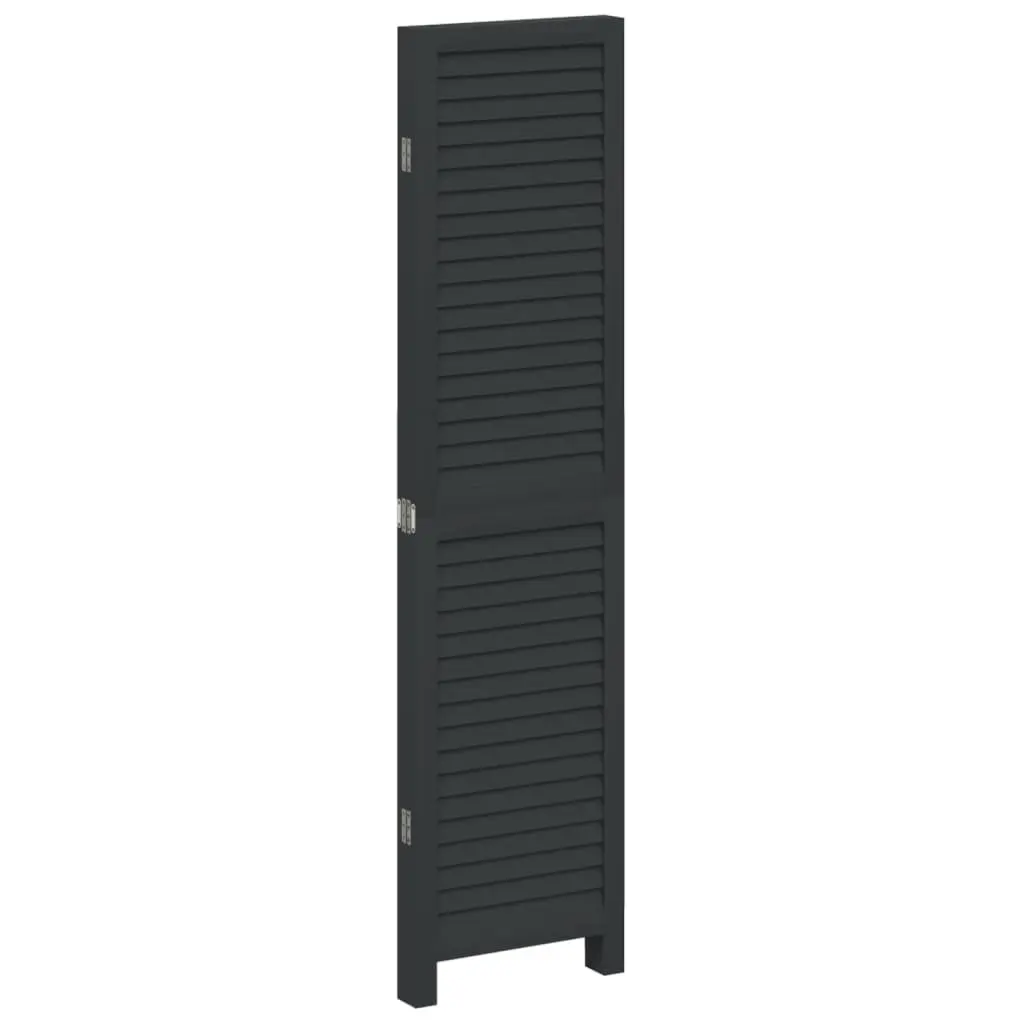 4 Panel Folding Privacy Screen Room Divider Black Solid Paulownia Wood