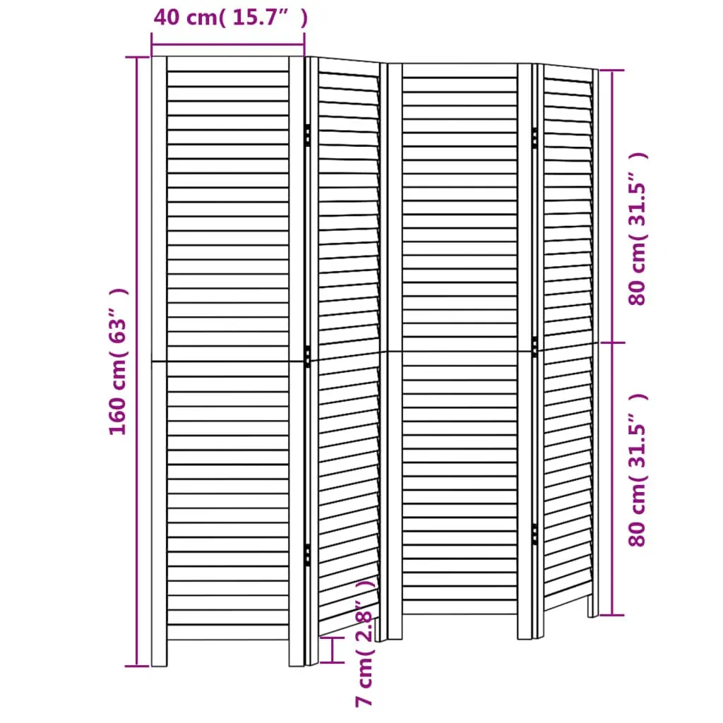 4 Panel Folding Privacy Screen Room Divider Black Solid Paulownia Wood