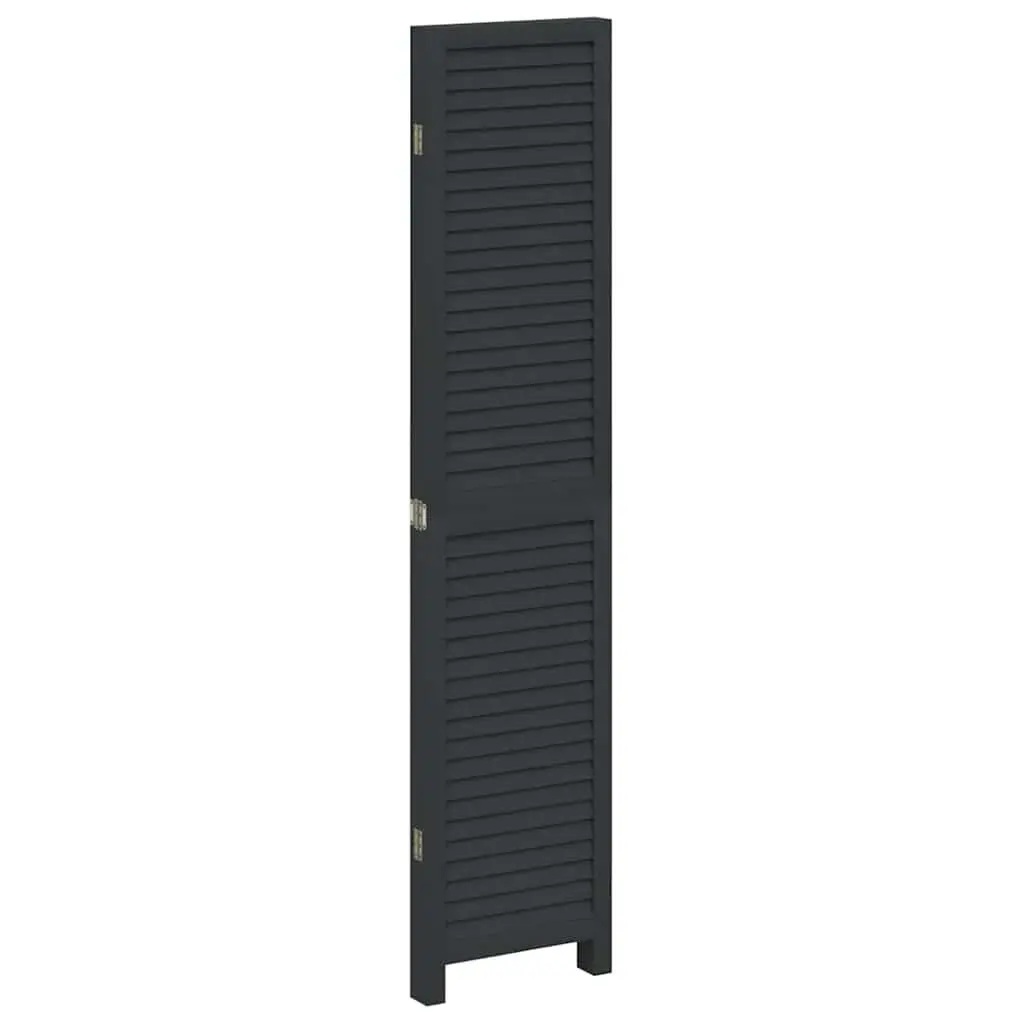 Room Divider Black 4 Panels Solid Wood Folding Privacy Screen
