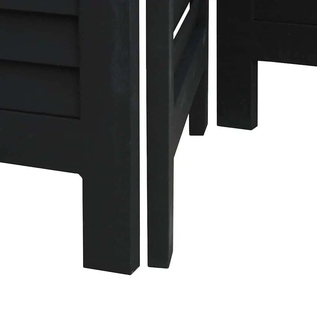 Room Divider Black 4 Panels Solid Wood Folding Privacy Screen