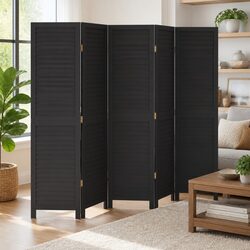 Room Divider 5 Panels Black Solid Wood Paulownia Folding Privacy Screen