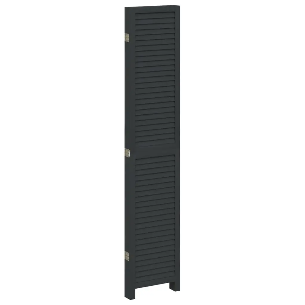 Room Divider Black 5 Panels Solid Wood Folding Privacy Screen Partition