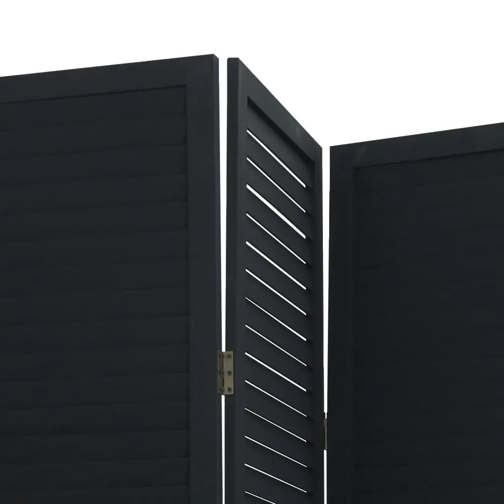 Room Divider Black 5 Panels Solid Wood Folding Privacy Screen Partition