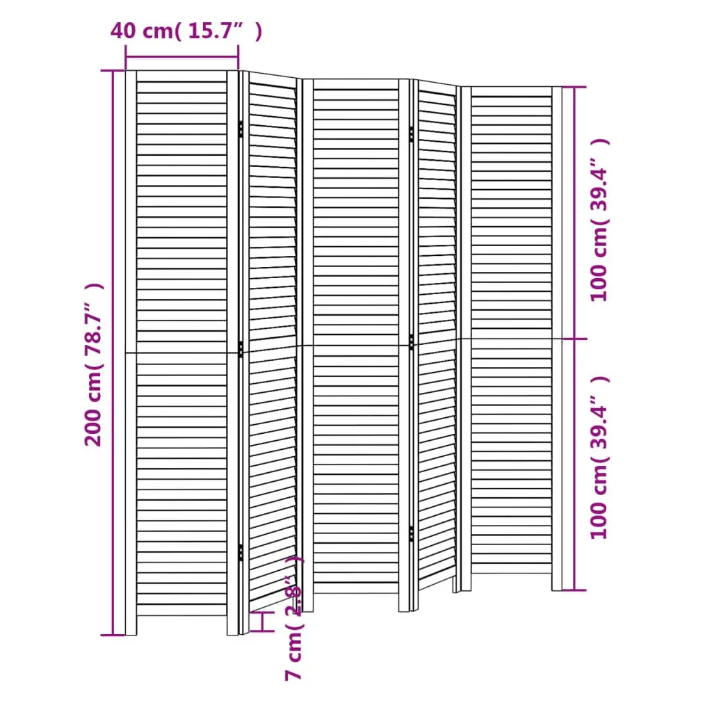Room Divider Black 5 Panels Solid Wood Folding Privacy Screen Partition