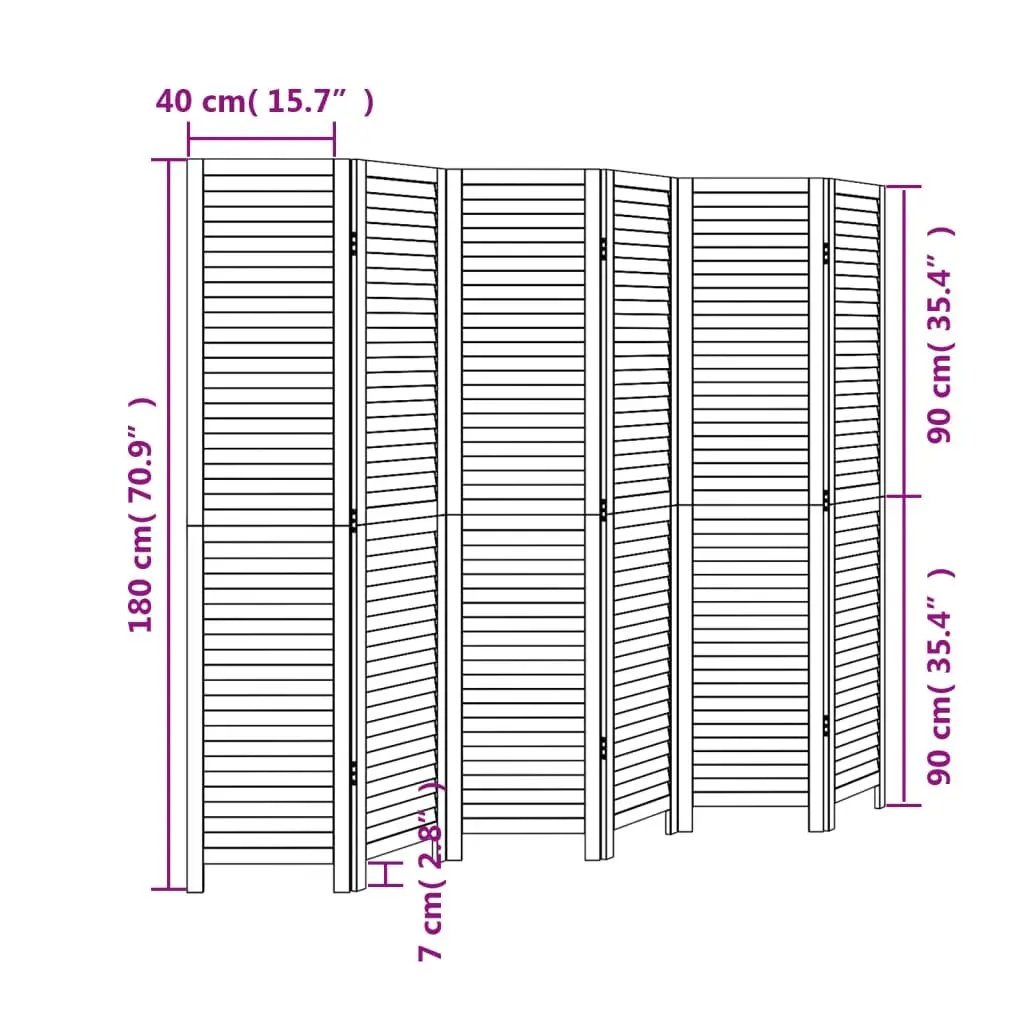 Room Divider Black 6 Panels Solid Wood Folding Privacy Screen