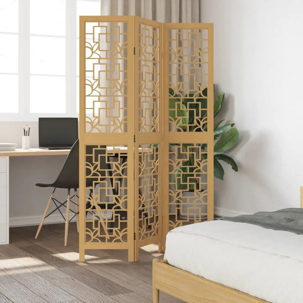 Room Divider Brown 3 Panel Folding Privacy Screen Solid Wood Partition
