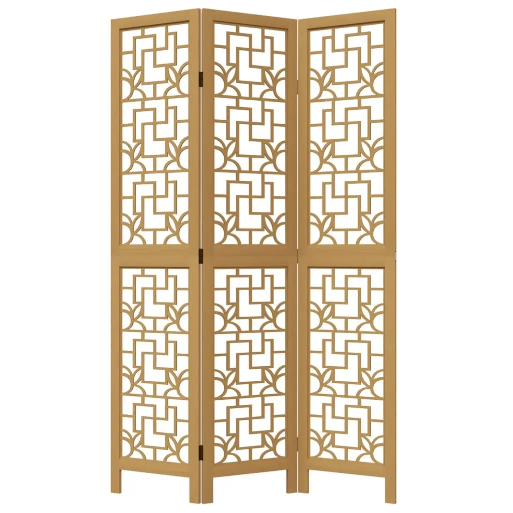 Room Divider Brown 3 Panel Folding Privacy Screen Solid Wood Partition