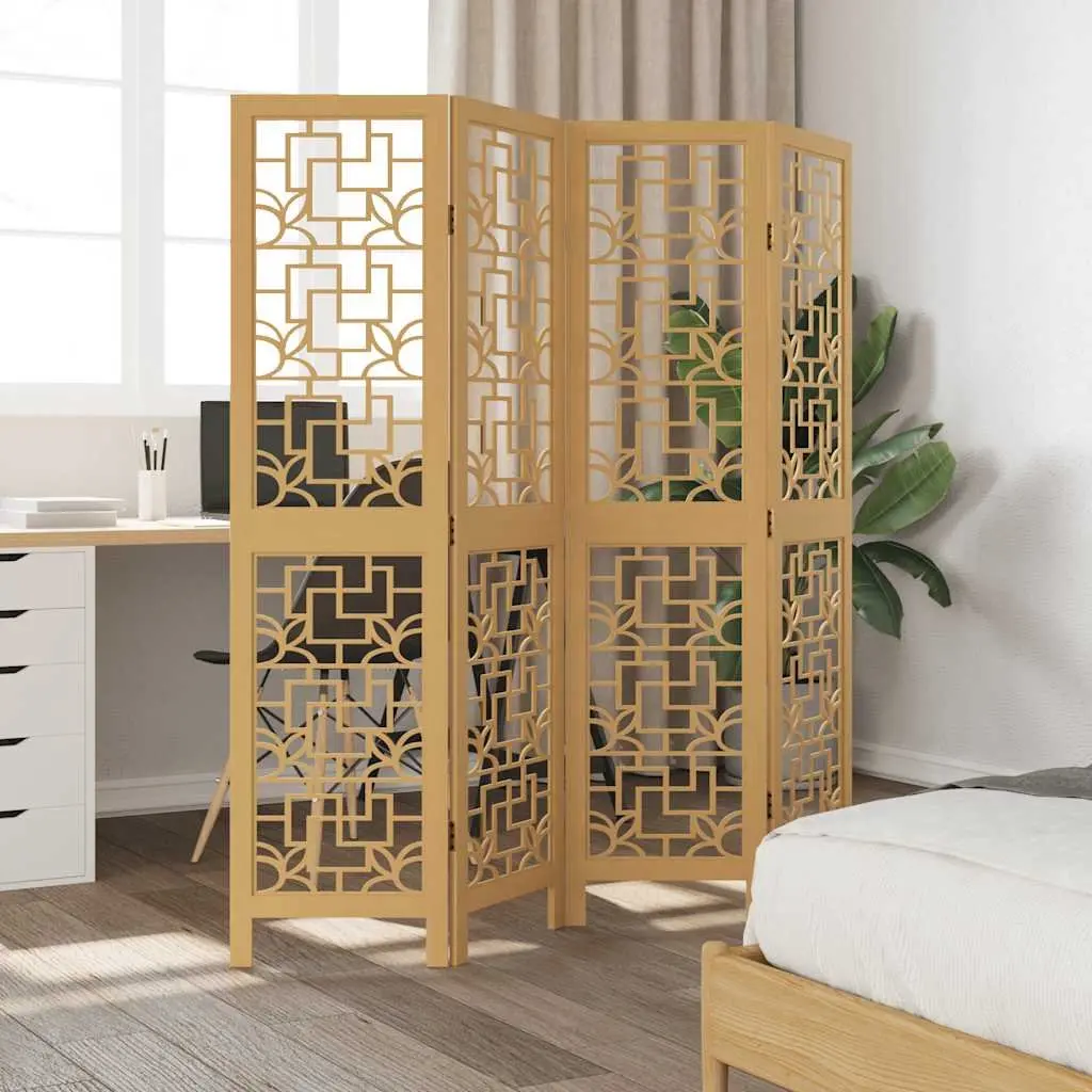Room Divider Brown 4 Panels Folding Privacy Screen Partition Indoor Decorative