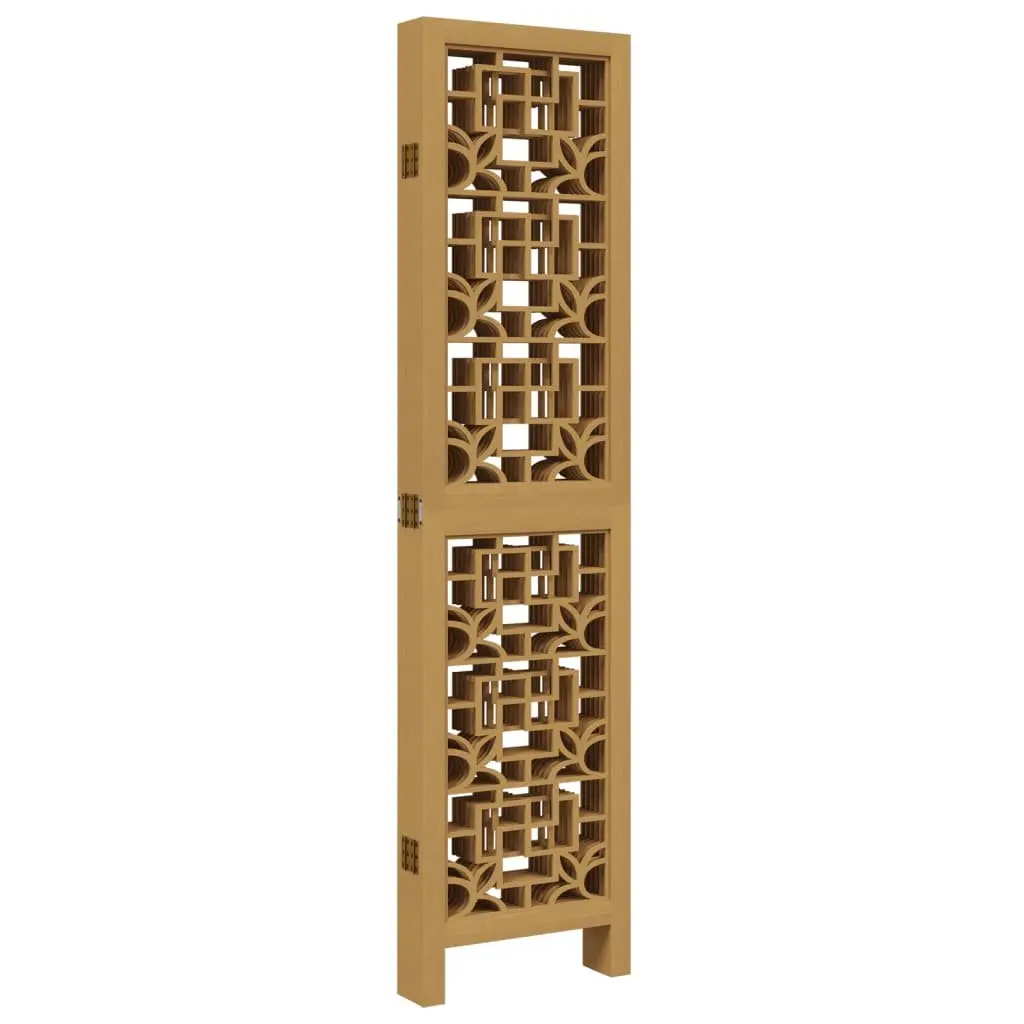 Room Divider Brown 6 Panels Solid Paulownia Wood Folding Privacy Screen
