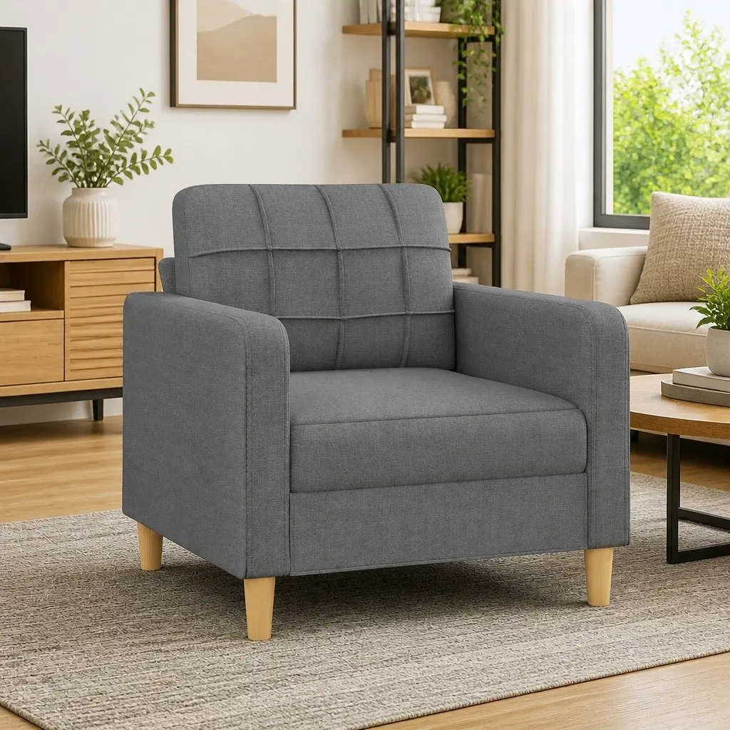 Sofa Chair Grey Fabric 60cm Padded Lounge Furniture