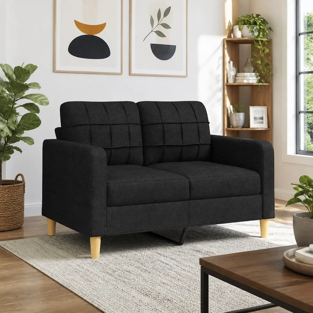 2-Seater Sofa Black 120cm Fabric Lounge Couch Living Room Furniture Modern
