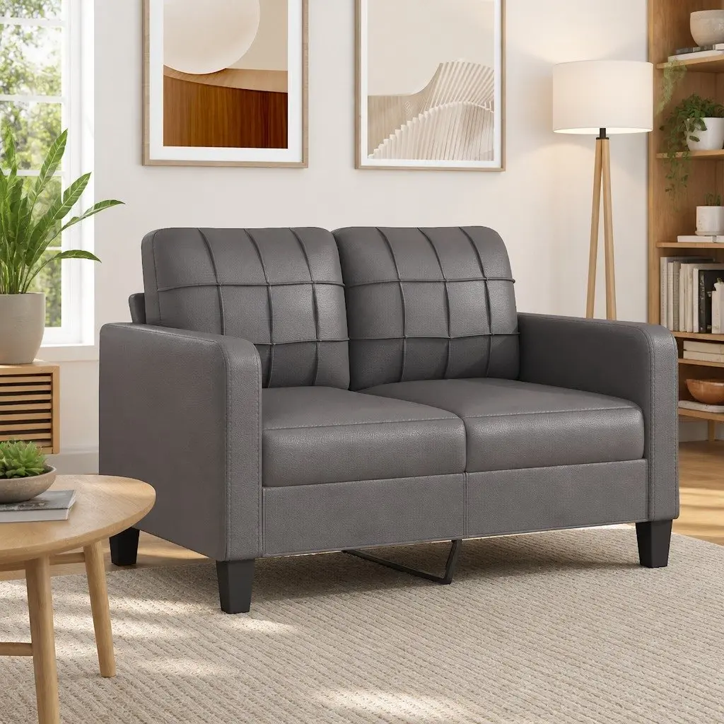2-Seater Sofa Grey 120cm Lounge Couch Faux Leather Living Room Furniture