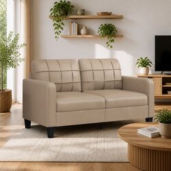 2-Seater Sofa Brown Faux Leather Lounge Couch Modern Living Room Furniture 140cm