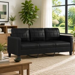 Black Faux Leather Sofa