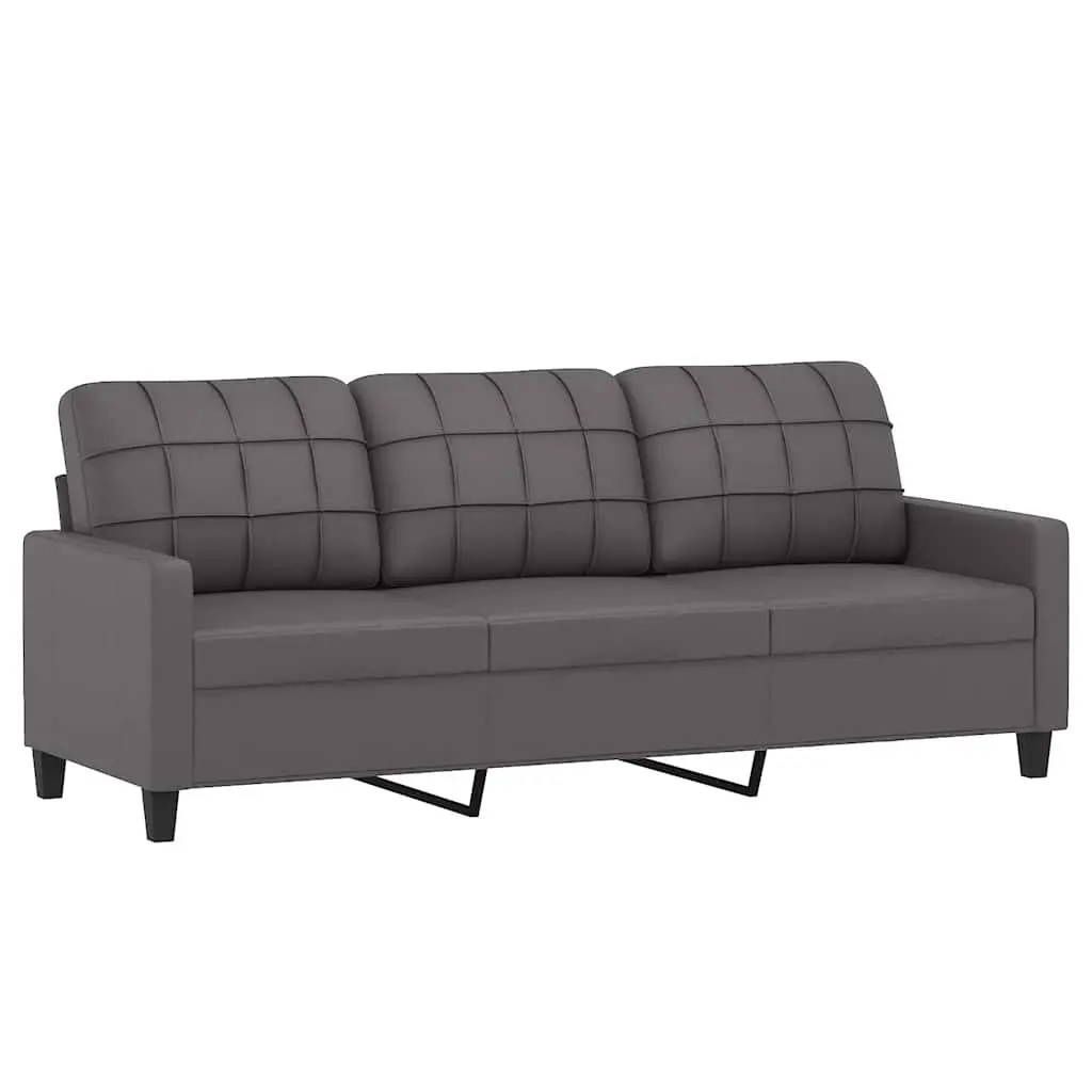 3-Seater Sofa Grey 180cm Faux Leather Modern Lounge Couch