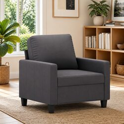 Grey Faux Leather Armchair Lounge Chair - 60cm
