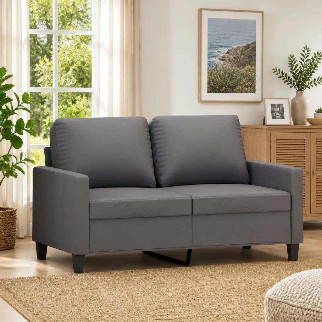 2-Seater Sofa Grey 120cm Faux Leather Modern Living Room Couch