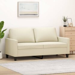 2-Seater Sofa 140cm Cream Faux Leather Couch Living Room Furniture Modern Design