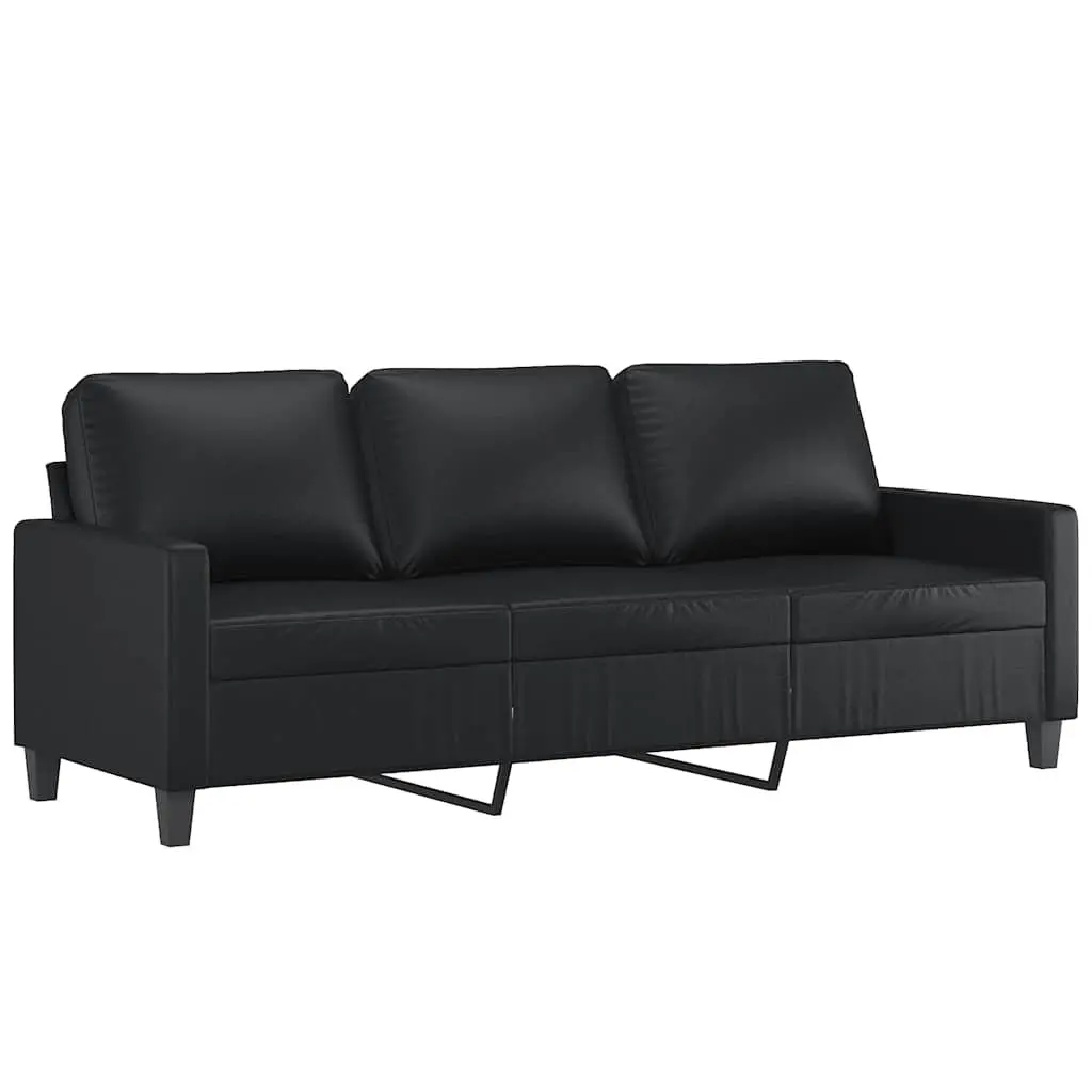 3-Seater Sofa Black 180cm Modern Lounge Couch Faux Leather Living Room Furniture